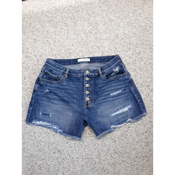 13/30 KanCan high rise exposed button fly ripped distressed raw hem shorts